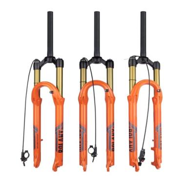 Imagem de BOLANY Garfo de suspensão de bicicleta de 26/27,5/73.7 cm 120 mm viagem 28,6 mm (1-1/20.3 cm) x 220 mm direção reta sem rosca 9 mm QR x 100 mm versão de freio a disco de espaçamento MTB garfos