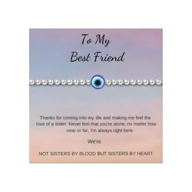 Imagem de Embtrem Pulseira feminina de prata com pingente azul com contas da sorte, presente para amigos, aniversário, Natal, Large, Aço inoxidável, Sem Pedra Preciosa