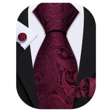 Imagem de Conjunto de gravata Barry.Wang Burgundy Paisley de seda 150cm