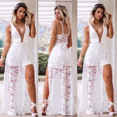 Imagem de Vestido Rendado Com Transparência Casamento Pré Wedding - Onellisc, G,