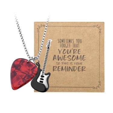Imagem de yaozeio Colar de palheta de guitarra para mulheres, homens, amigos, presentes de Natal para amantes da música, colar de violão para músico, guitarrista, presente motivacional, inspirador, colares