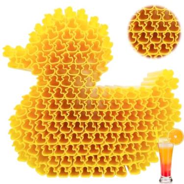 Imagem de Potchen 150 canudos de pato a granel, canudos reutilizáveis de plástico amarelo para festa de piscina Luau tropical, decoração de mesa, lembrancinha de festa de aniversário, decoração de mesa de
