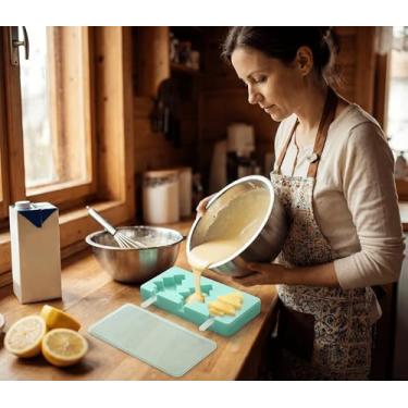 Imagem de Moldes de picolé de desenho animado infantil, moldes de sorvete de silicone de grau alimentício de cavidade, com palitos reutilizáveis, design plano antiaderente