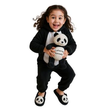 Imagem de Macacão Fantasia Infantil Panda de Pelúcia com Capuz Unissex