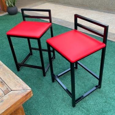 Imagem de Kit 2 Banquetas Junco Baixa Sofisticada + Mesa Bistro Luxo Moderna – Conjunto para Áreas Gourmet, Bar e Cozinha(Vermelho,Baixa (61,7cm))