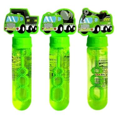 Imagem de Bolhas de Sabão com Caminhões, Verde, 100ml, 14cm, Tubos de Plástico Flexível, 3 Argolas, 24 Peças