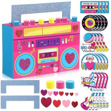 Imagem de Funrous Kit de caixa de dia dos namorados, caixa de correio faça você mesmo com 24 cartões comemorativos e adesivos para presente de dia dos namorados, conjuntos de lembrancinhas de atividades de