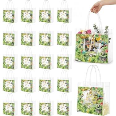 Imagem de Hokinaa Decorações de festa de aniversário de répteis – 20 peças de animais selvagens da selva plástico transparente PVC presente lembrancinhas sacolas com alças a granel Happy Holiday Decor