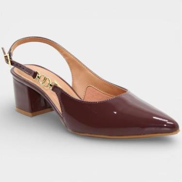 Imagem de Scarpin Vizzano Slingback Salto Bloco Verniz Detalhe - Bordô, 37
