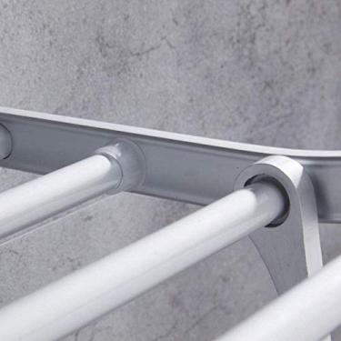 Imagem de CGKs6anmU Toalheiro dobrável toalheiro suporte de toalha de banheiro ativo prateleira de toalha dupla com ganchos acessórios de banheiro cabide de toalha pendurado