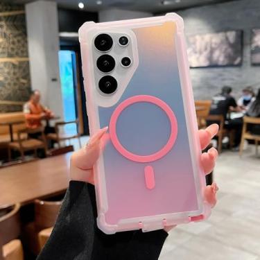 Imagem de HJZSZX Capa protetora anti-queda com proteção magnética e carregamento sem fio para Samsung A55 5G (para Samsung A55 5G/rosa)