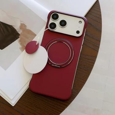 Imagem de SFDSUH Capa com suporte adesivo sem bordas, magnético e giratório 360° para iPhone 13 Pro Max (para iPhone 13 Pro Max/Claret)