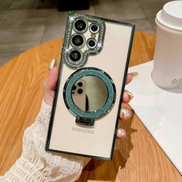 Imagem de Capa espelhada de luxo com revestimento de diamante para Samsung S24 S25 Ultra, verde, para Samsung Galaxy S23 S22 Ultra Plus A16 A06 A55 A54