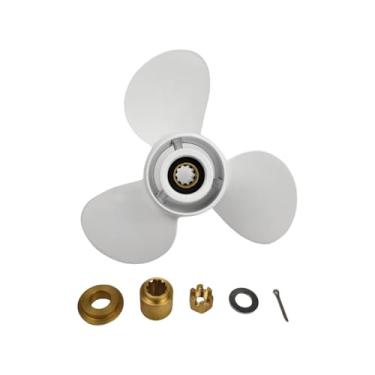 Imagem de SLSRPMT Hélice 9 7/8 x 11 passo para motor de popa Yamaha 20 25 30 HP motor de barco hélice de alumínio 664-45947-01-EL 10 estrias dente direito com kit de porca de cubo