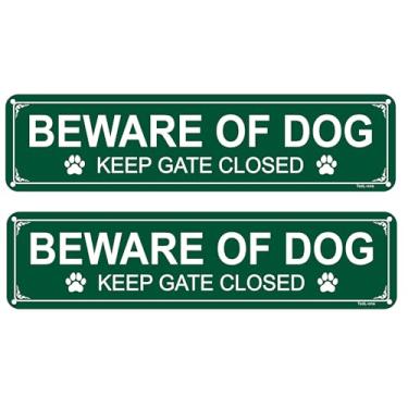 Imagem de Pacote com 2 placas "Cuidado com o cachorro" Mantenha o portão fechado, placa de aviso de metal de alumínio refletivo para uso ao ar livre, livre de ferrugem, resistente ao desbotamento, proteção UV