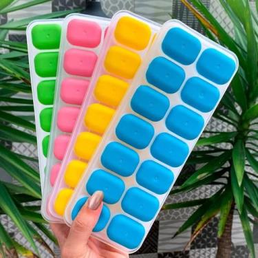 Imagem de Kit 4 Formas Multiuso Gelo Silicone Fundo Flexível Fácil Desenforme - 12 Cubos Livre BPA Empilhável, Papinha Bebê Sobremesas