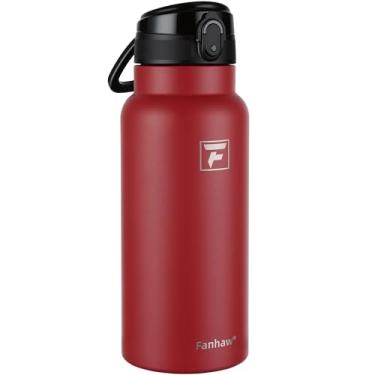 Imagem de Fanhaw Garrafa de água de aço inoxidável isolada de 947 ml com tampa – boca larga, à prova de vazamento, livre de BPA – ideal para crianças, adultos, esportes, academia e uso ao ar livre (vermelho)