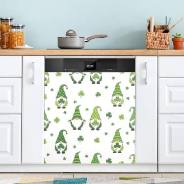 Imagem de ATTX Capa magnética de máquina de lavar louça Gnomos alegres Dia de São Patrício | Adesivo decorativo de eletrodomésticos de 58 x 66 cm para armários domésticos e eletrodomésticos #291