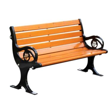 Imagem de Banco de jardim de pátio, cadeira de madeira de jardim com encosto e apoios de braço, cadeira de namoradeira, pátio de banco para móveis de exterior, peso de rolamento cerca de 500 kg (cor: amarelo