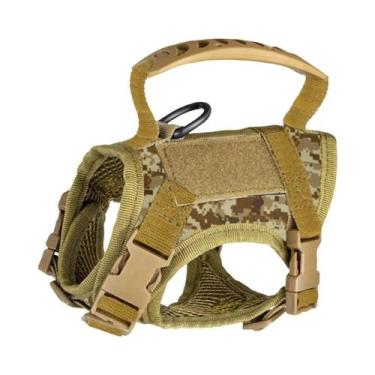 Imagem de Colete Peitoral Tático Ajustável Cáqui Com Guia Para Cães E Gatos Pequ
