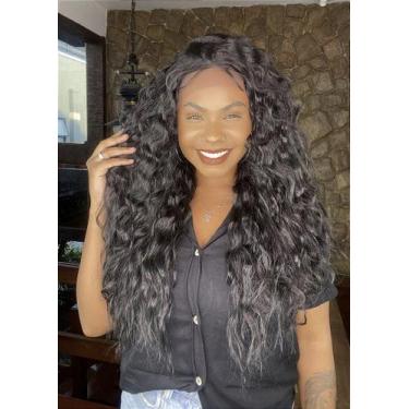Imagem de Peruca Lace Fibra Premium Cacheada Alexis 001 Preto 1B - 70 cm - Cia d