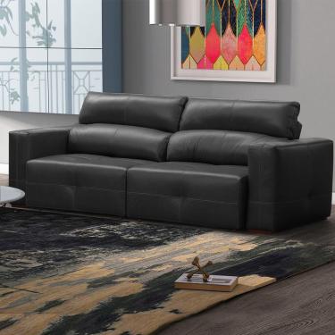 Imagem de Sofá Decorativo Monica 3 Lugares Sala de estar 252cm Reclinável e Retrátil Couro Preto G40 - Gran Belo