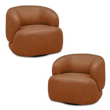 Imagem de Kit 2 Poltronas Decorativas Verona Sala de Estar Base Giratória Aço Couro Conhaque