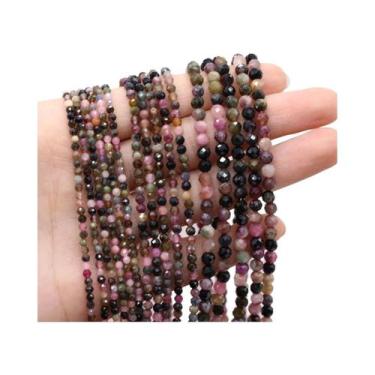 Imagem de Contas De Turmalina Colorida, Pedra Natural Facetada Redonda Solta Par