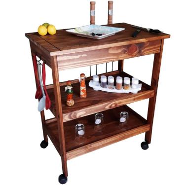 Imagem de Carrinho de Churrasco Mesa Gourmet Churrasqueira W02 Madeira Maciça Imbuia - Lyam Decor