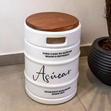Imagem de Banco Decorativo Barril de Açúcar com Assento em Madeira - Estilo Vers