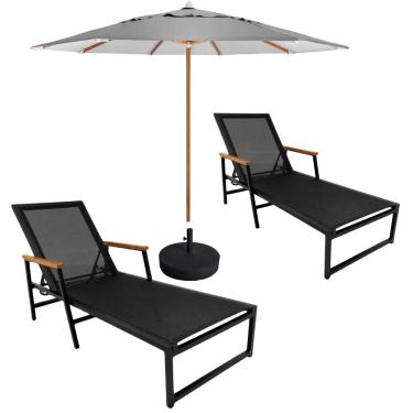 Imagem de Kit 2 Espreguiçadeiras Confortável Reclinável Piscina Jardim + Ombrelone Cinza