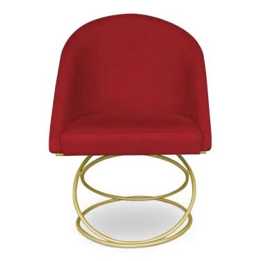 Imagem de Cadeira De Jantar Luxo Base De Metal Dourado Sala Esritório Recepção Suede Veludo Vermelho Do Lar Móveis
