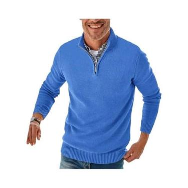 Imagem de Suéter Masculino De Tricô Com Zíper E Gola Alta, Manga Longa, Casual E
