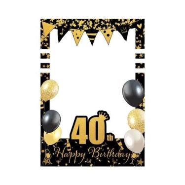 Imagem de Porta-Retrato De Aniversário Adulto Preto E Dourado 18 21 30 40 50 60 