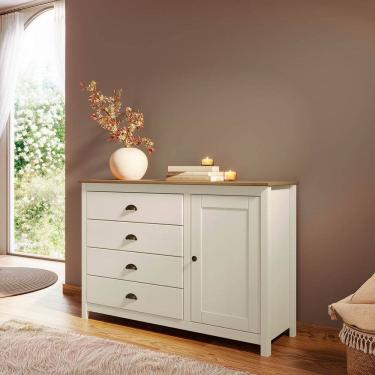 Imagem de Cômoda Sapateira Topázio 4 Gavetas e 1 Porta  Madeira Pinus Branco/Freijó - Finestra