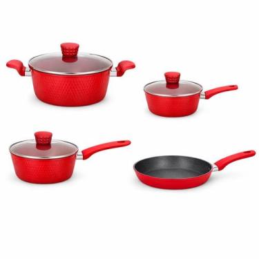 Imagem de Conjunto 4 Panelas Revestimento Cerâmica Tampa De Vidro Temperado Cozi