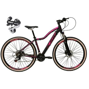 Imagem de Bicicleta Aro 29 Ksw Mwza 24v Câmbio Shimano Acera K7 Garfo Trava Freio a Disco com Pneu Bege - Preto/Rosa