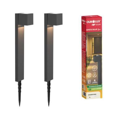 Imagem de Kit 2 Espeto Luz Solar Balizador Para Jardim Branco Quente - Ourolux