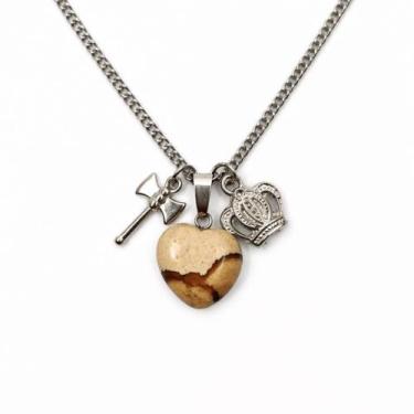 Imagem de Colar Orixá Xangô Proteção Espiritual Kaô Kabecilê Jaspe Coração - Bal