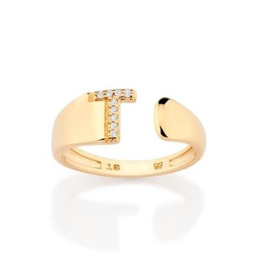 Imagem de Anel Letra com Zircônias Banhado a Ouro Rommanel 513643 Tamanho:22Cor: