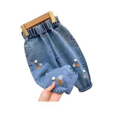 Imagem de Calças Harem De Perna Larga Para Crianças, Jeans Bordados Com Flores P