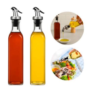 Imagem de Galheteiro Kit 2 Porta Azeite de Vidro com Bico Dosador 300ML para Azeite e Vinagre Transparente B-Max