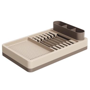 Imagem de Escorredor de Louças Flat 17000-1334 para 6 Pratos e 6 Copos em Polipropileno com Bandeja Coletora para Cozinha Coza