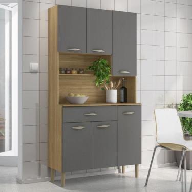 Imagem de Armário de Cozinha Compacta Praga 6 Portas 1 Gaveta MDF Cinza Freijó Gris