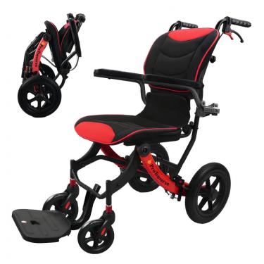 Imagem de Cadeira de Rodas para Adultos ProTraverse Vermelha Dobrável Leve com Almofadas Removíveis Viagem Todos os Terrenos