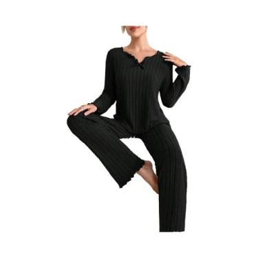 Imagem de Conjunto De Pijamas Femininos Quentes Para Outono E Inverno, Camisa De