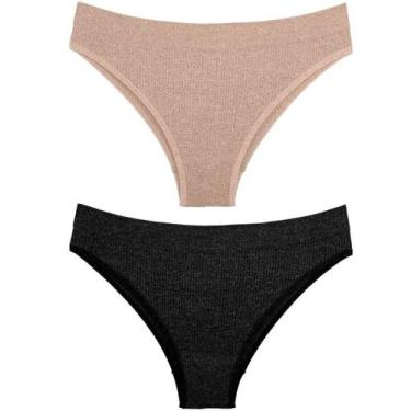 Imagem de Kit 2 Calcinhas Delrio 5197 Biquini Sem Costura, Areia, Preto, M