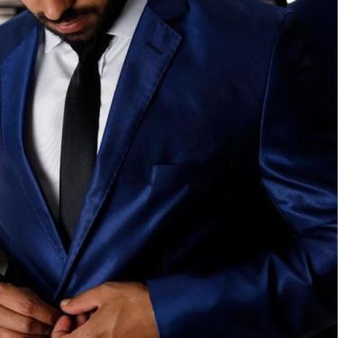 Imagem de Terno Slim Fit Poliviscose Masculino Acetinado- Azul - Via do Terno, A