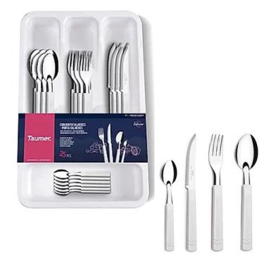 Imagem de Conjunto Talheres 24 pçs Faqueiro Aço Inox  Porta Talheres Saturno - T