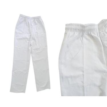 Imagem de Calça Uniforme Brim Pesado com Elástico e Bolsos Branca - Tamanhos EG 